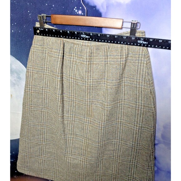 Vintage Wool Plaid A-Line Skirt Size 12 Brown Gray Academia Librarian Preppy - Picture 5 of 7